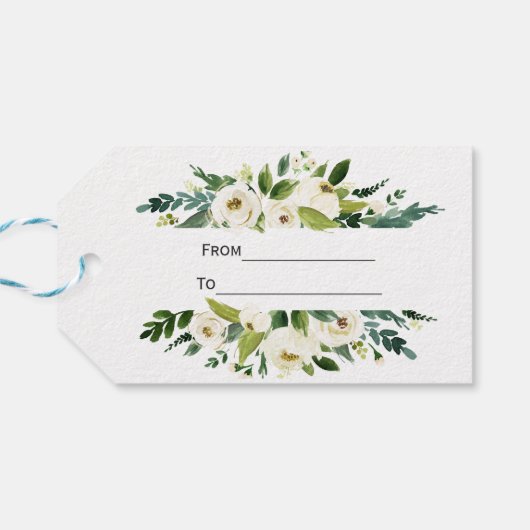 Watercolor Witte Bloemstuk Bruiloft Cadeaulabel (Achterkant Horizontaal)