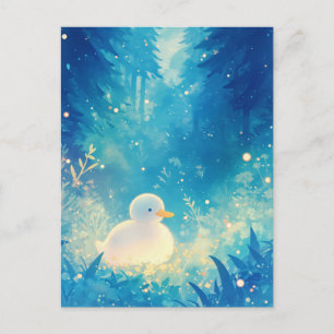 Watercolor Witte Eend in Magisch Blauw Woud Briefkaart