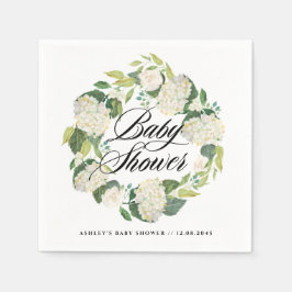Watercolor Witte Hortensia Krans Baby Shower Servet
