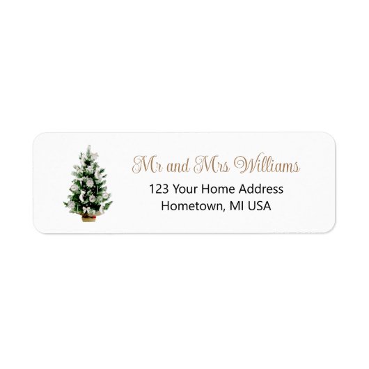 Watercolor Witte Kerstboom Retouradres Etiket (Voorkant)