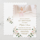 Watercolor Witte Magnolia Foto Meisje 1e Verjaarda Kaart (Voorkant / Achterkant)