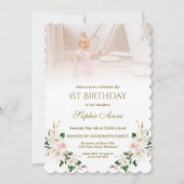 Watercolor Witte Magnolia Foto Meisje 1e Verjaarda Kaart (Voorkant)