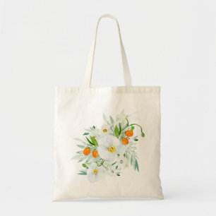 Watercolor witte orchideeën en kumquats boeket tote bag