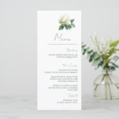 Watercolor Witte Roos Elegante Botanische Bruiloft Menu (Staand voorkant)