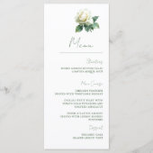 Watercolor Witte Roos Elegante Botanische Bruiloft Menu (Voorkant)