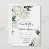 Watercolor Witte Rozen Bruiloft Kaart (Voorkant)
