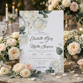 Watercolor Witte Rozen Bruiloft Kaart