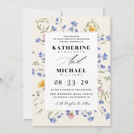 Watercolor Wldflowers Meadow Details RSVP Wedding Kaart (Voorkant)