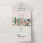 Watercolor Woestijn Cactus Boho Bruiloft All In One Uitnodiging (Binnen)