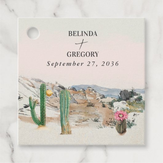 Watercolor Woestijn Cactus Boho Bruiloft Bedankjes Labels (Voorkant)