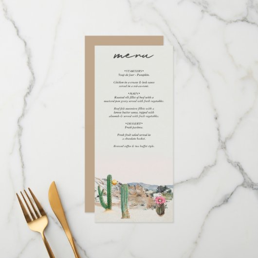 Watercolor Woestijn Cactus Boho Bruiloft Menu (Voorkant / Achterkant in situ)