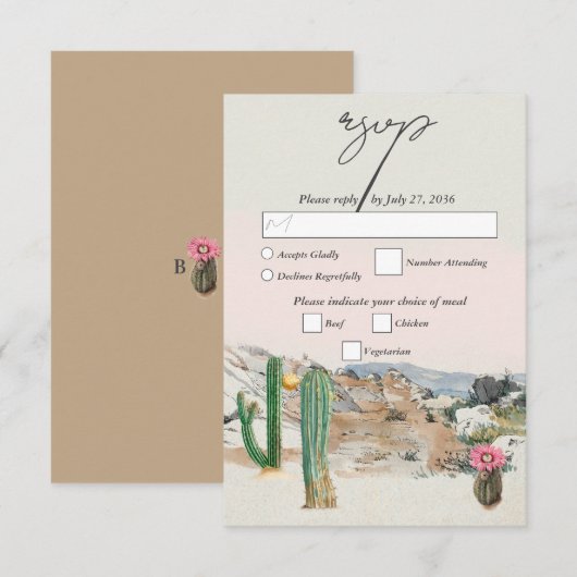Watercolor Woestijn Cactus Boho Bruiloft RSVP Kaartje (Voorkant / Achterkant)