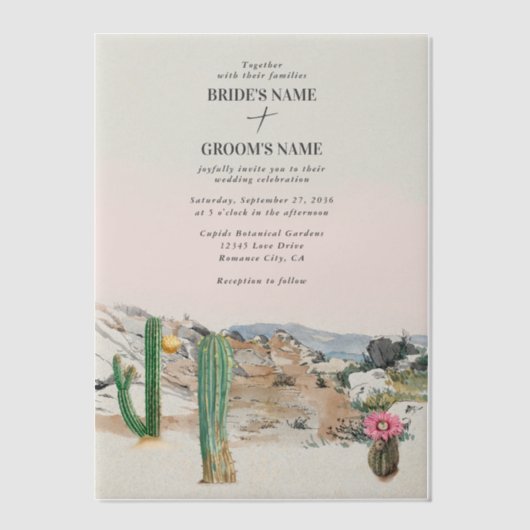 Watercolor Woestijn Cactus Boho Bruiloft Vellum Uitnodigingen (Voorkant)
