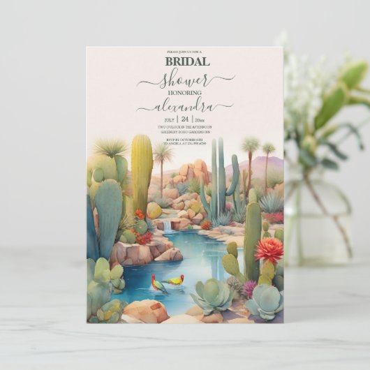 Watercolor woestijn cactus landschap bruiloft kaart (Staand voorkant)