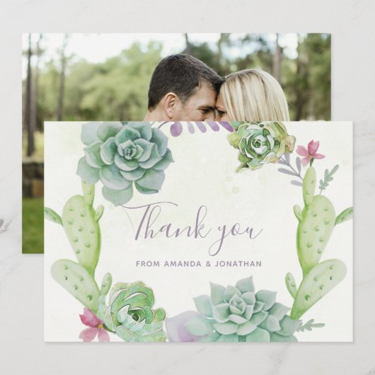 Watercolor Woestijn Cactus Succulenten Trouw Dank Bedankkaart (Voorkant / Achterkant)