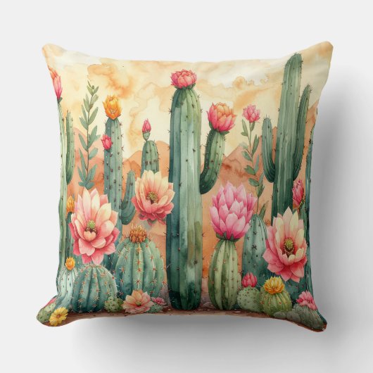 Watercolor Woestijn Cactus Tuin Kussen (Voorkant)