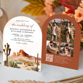 Watercolor Woestijnberg Cactus QR Code Bruiloft Kaart