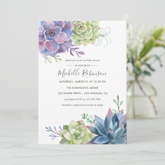 Watercolor woestijncactus succulenten baby shower kaart (Staand voorkant)