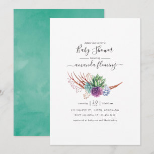 Watercolor woestijnsucculenten baby shower kaart