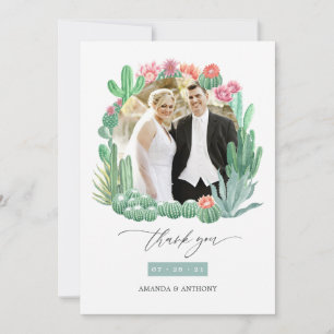 Watercolor woestijnsucculenten trouwfoto bedankkaart