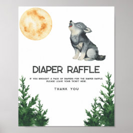 watercolor Wolf baby shower diaper raffle  Poster