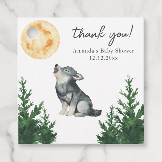 Watercolor Wolf Baby Shower Thank you Bedankjes Labels (Voorkant)