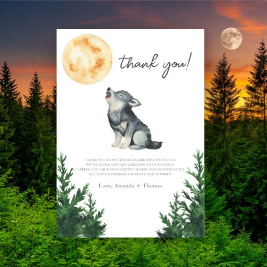 Watercolor Wolf Baby Shower Thank you Bedankkaart