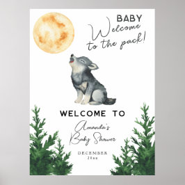 Watercolor Wolf Baby shower Welkom Poster
