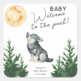 Watercolor Wolf Babyshower Vierkante Sticker