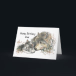 Watercolor Wolf Father & Cubs Dad, Father Birthday Kaart<br><div class="desc">Watercolor Father wolf watching over his cubs. Happy Birthday Dad you have my heart now and forever</div>