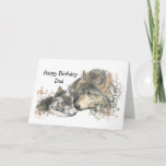 Watercolor Wolf Father & Cubs Dad, Father Birthday Kaart<br><div class="desc">Watercolor Father wolf watching over his cubs. Happy Birthday Dad you have my heart now and forever</div>
