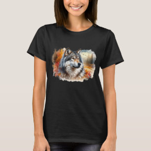 Watercolor Wolf in de herfst  T-shirt