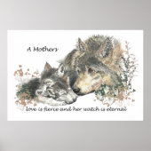 Watercolor Wolf Moeder Liefde Fierce Horloge Eeuwi Poster (Voorkant)