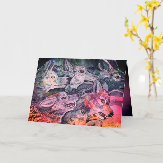 Watercolor Wolf Pack Kaart (Gele Bloem)