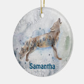Watercolor Wolf Persoonlijke Winter Keramisch Ornament (Links)