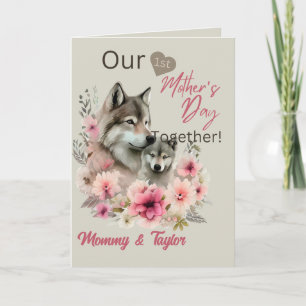 Watercolor Wolf & Pup Eerste Moederdag Kaart