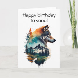 Watercolor Wolf Verjaardagskaart voor Natuurliefhe Kaart