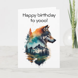 Watercolor Wolf Verjaardagskaart voor Natuurliefhe Kaart