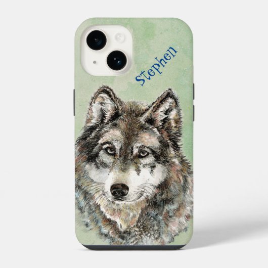 Watercolor Wolf Wolven Aangepaste Wilde Natuur Kun iPhone Hoesje (Achterkant)