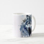 Watercolor Wolfskop Stofblauw Monogram Koffiemok (Voorkant rechts)