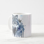 Watercolor Wolfskop Stofblauw Monogram Koffiemok (Voorkant links)