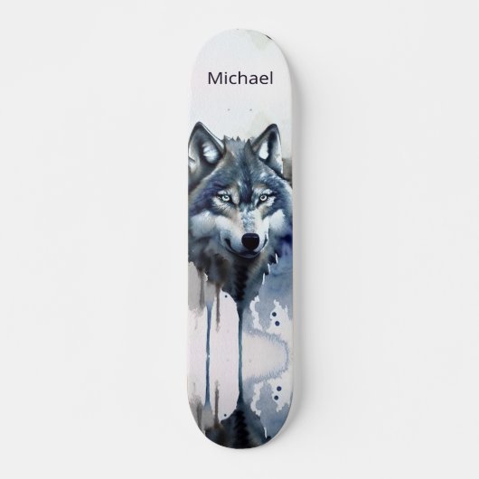 Watercolor Wolfskop Stofblauw Persoonlijk Skateboard (Voorkant)