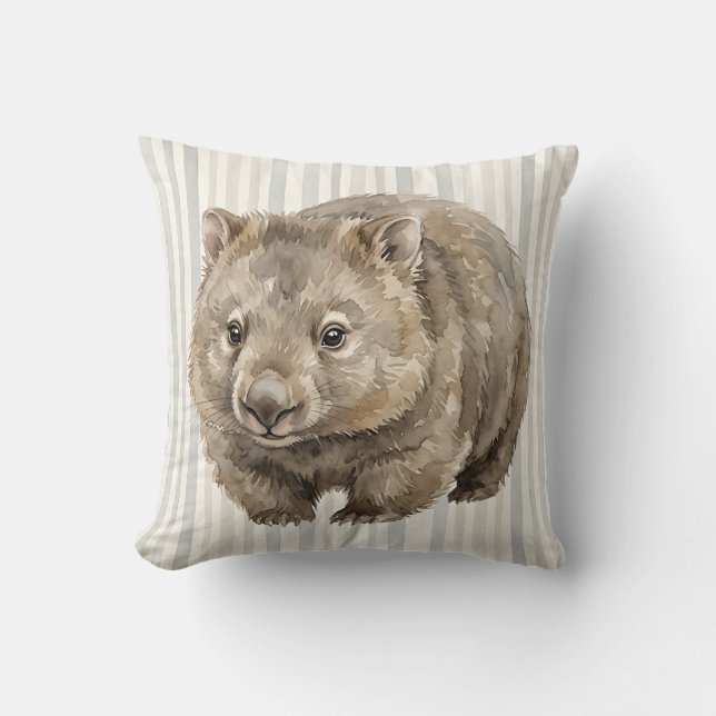 Watercolor Wombat Wildlife Art Kussen (Voorkant)