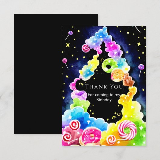 Watercolor Wonderland Candyland Verjaardag Bedankkaart (Voorkant / Achterkant)