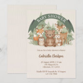 Watercolor Woodland Animals Baby Shower Kaart (Voorkant / Achterkant)