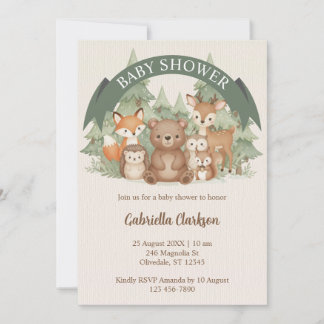 Watercolor Woodland Animals Baby Shower Kaart
