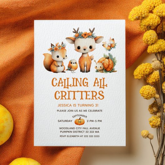 Watercolor Woodland Animals Fall Kids' Birthday Kaart