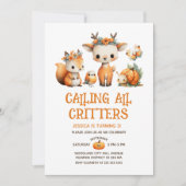 Watercolor Woodland Animals Fall Kids' Birthday Kaart (Voorkant)