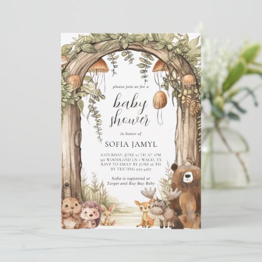 Watercolor Woodland Baby shower Kaart (Staand voorkant)