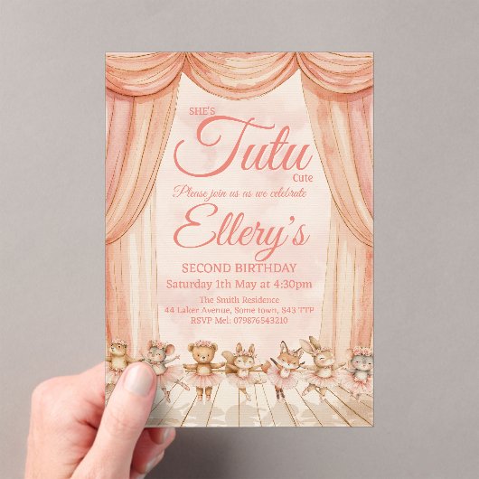 🦊🐰🩰 Watercolor Woodland Ballerina Uitnodigingen (Insitu (Draagbaar))